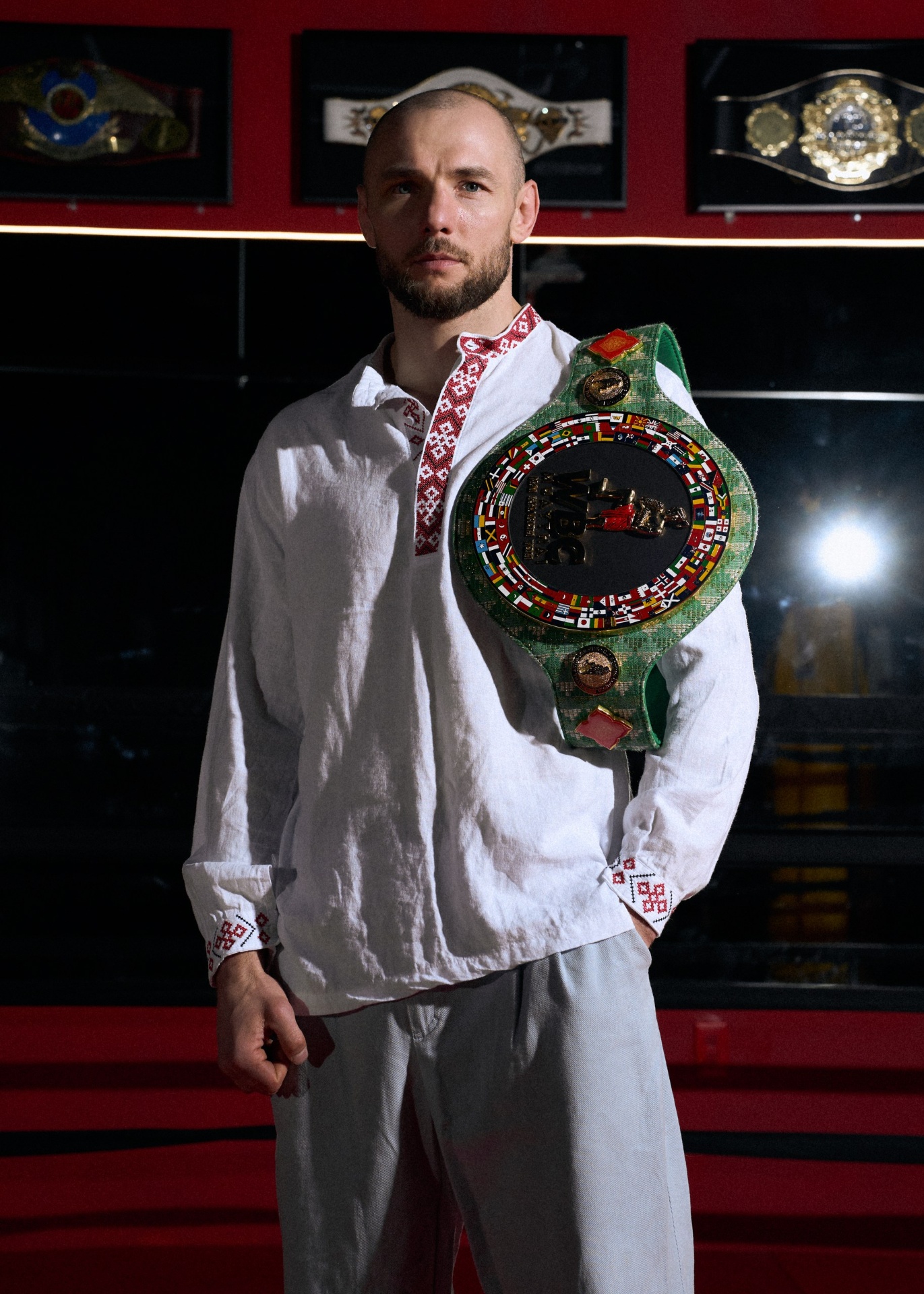 Coach Dzmitry Varats with WBC championship belt